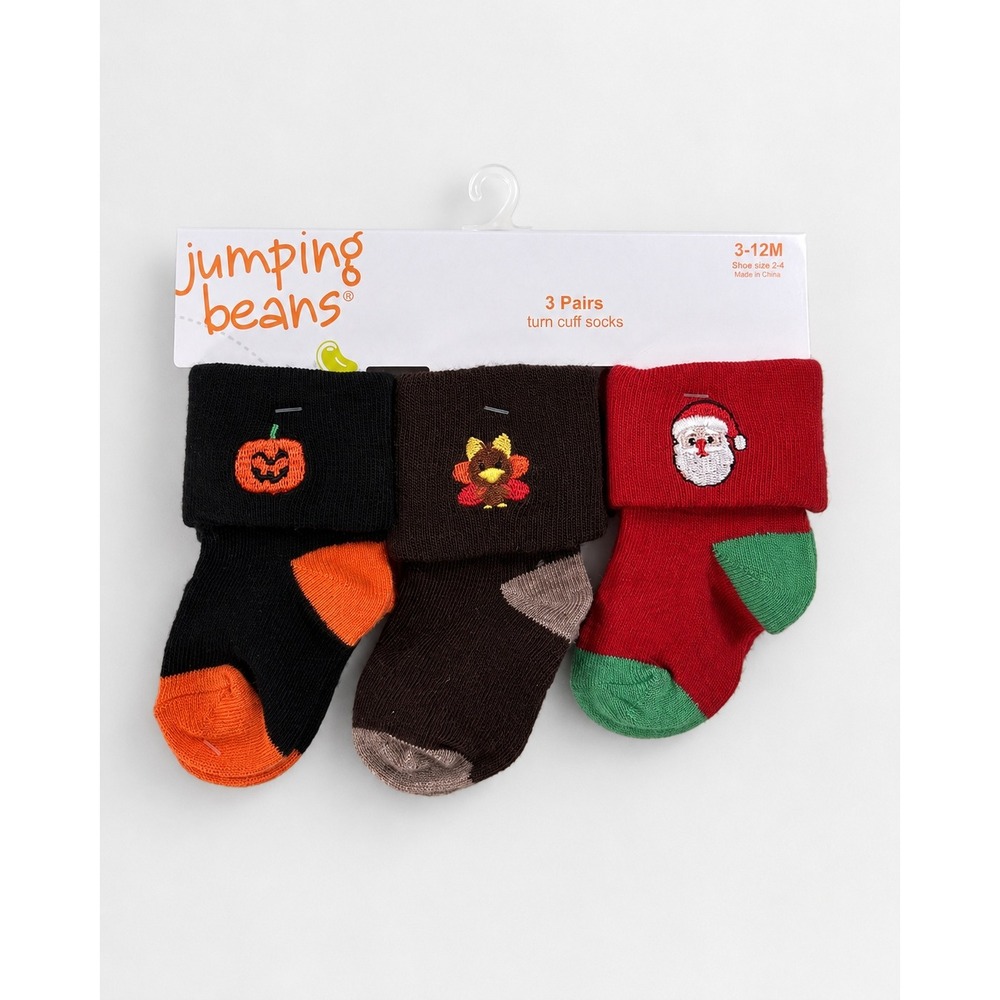 Jumping Beans Baby Holiday Socks 3 Pack Pumpkin Turkey Santa 3-12M